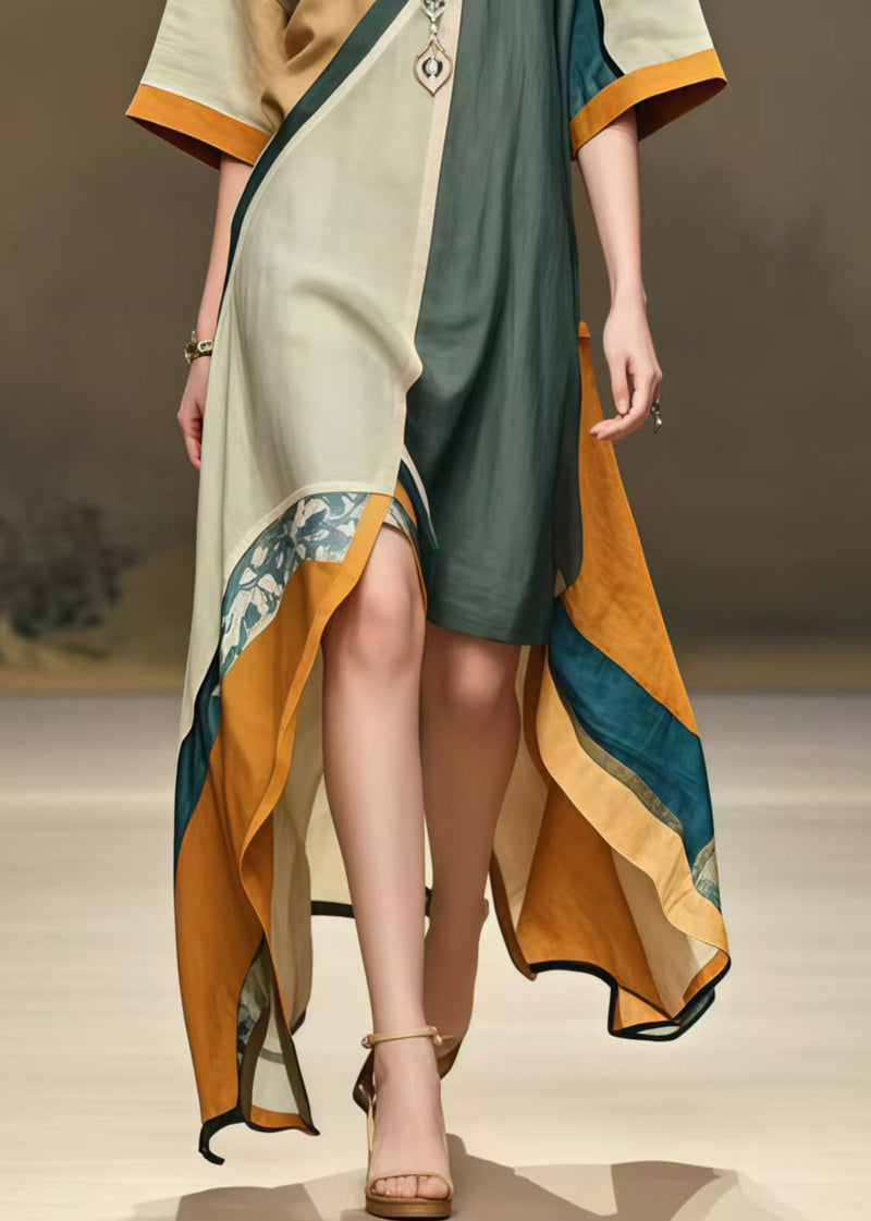 Colorblock Asymmetrical Cotton Maxi Dress Summer