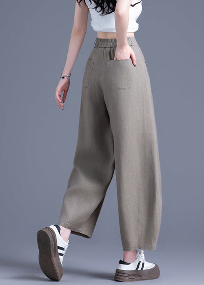 Khaki Oversized Pockets Linen Harem Pants Summer