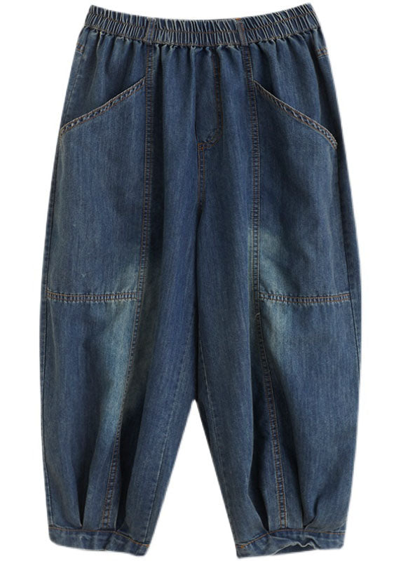 Blue High Waist Pockets Lantern Fall Pants