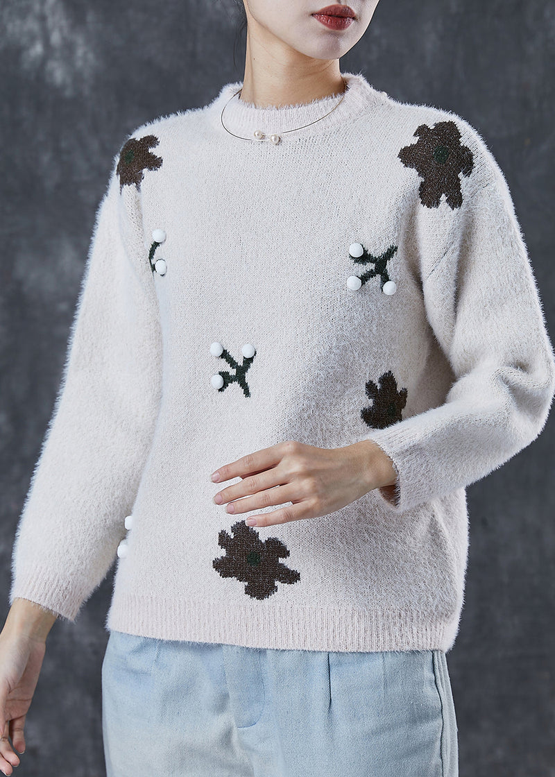 Handmade Khaki Fuzzy Ball Decorated Warm Knit Pullover Winter