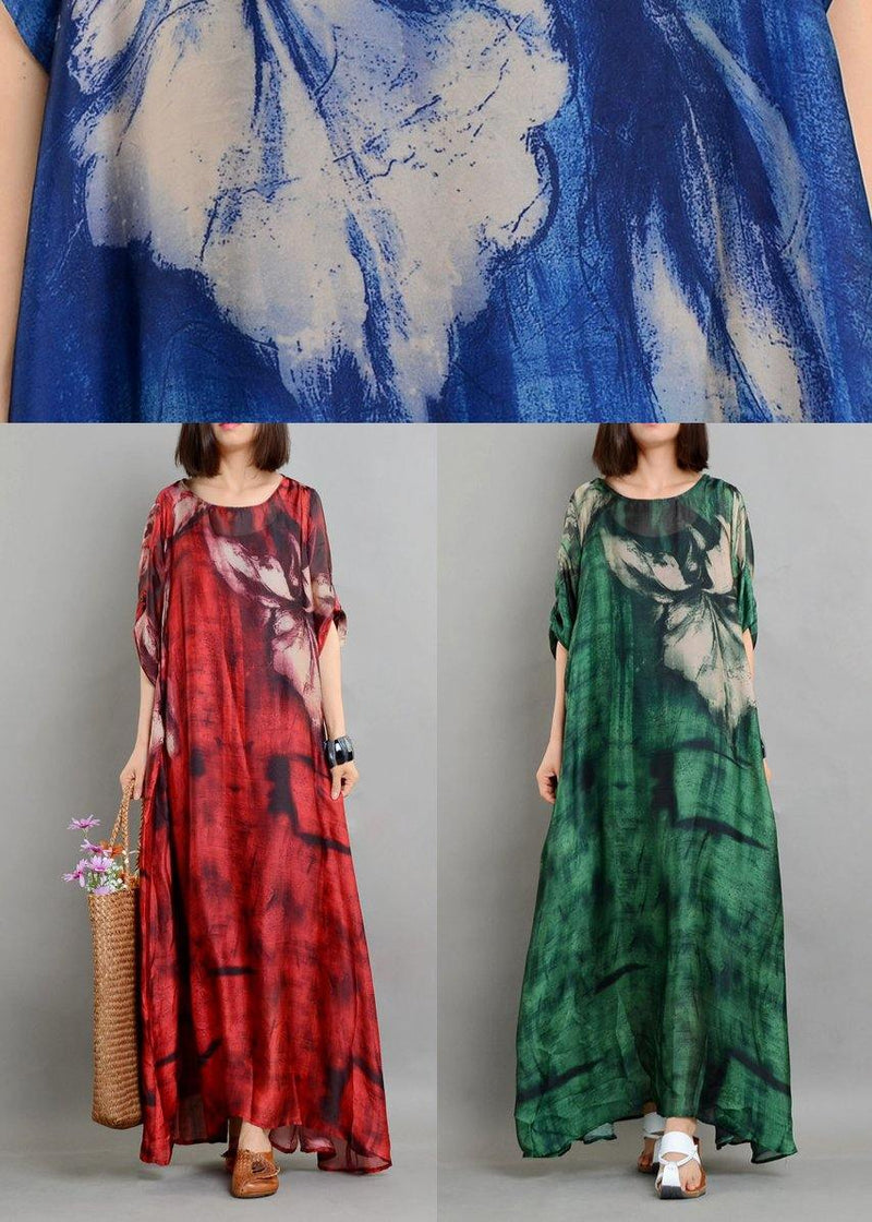 Green Print Chiffon Dress Summer Two Pieces Set