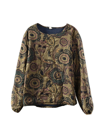 Black O-neck Print Fine Cotton Filled Pullover Spring