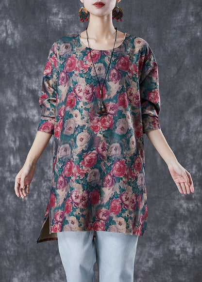Red Print Side Open Linen Mini Dresses Fall