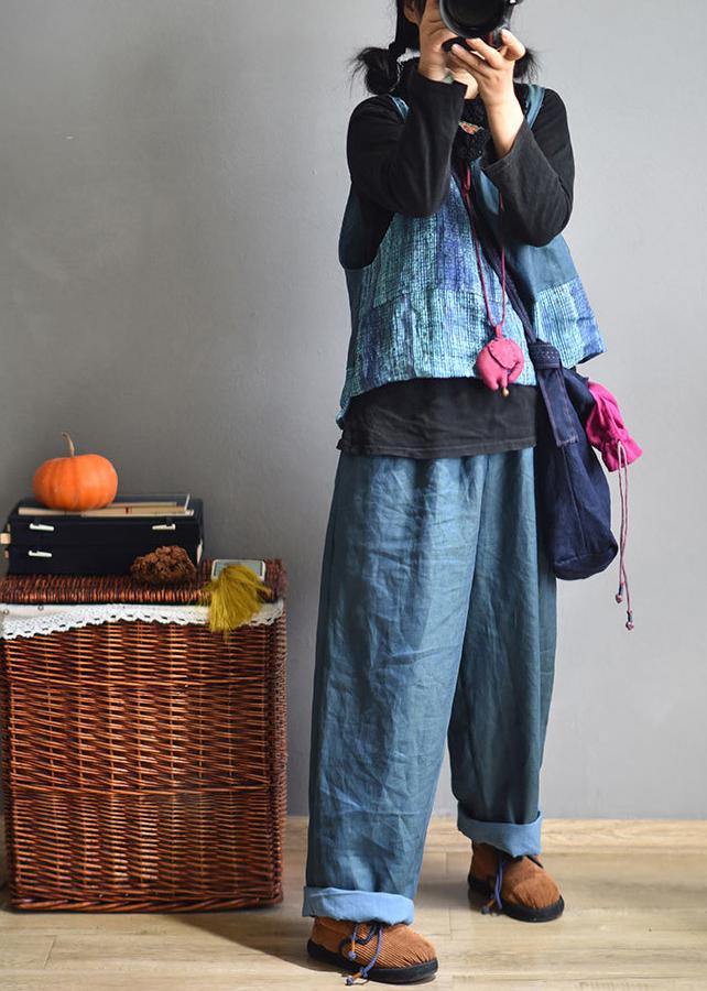 Blue Wide Leg Pants Linen