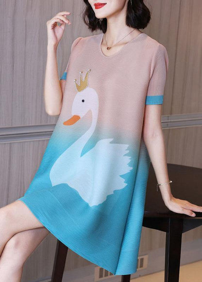 Unique Baby Blue Print Swan a Line Party Dress Summer