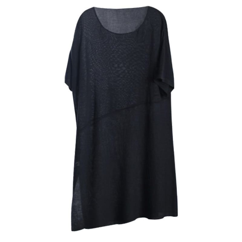 Black O-neck Patchwork Fall Half Sleeve Top
