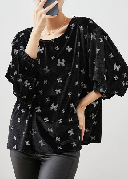 Black Oversized Silk Velour Shirts Spring