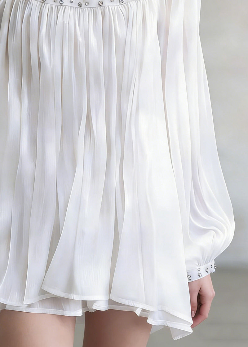 White Zircon Wrinkled Shirt Stand Collar Spring