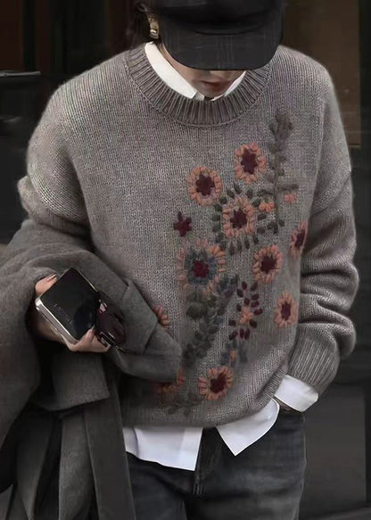 Diy Grey O Neck Thick Knit Sweater Tops Fall