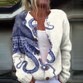 Comstylish Japanese Art Octopus Print Knitted Cardigan