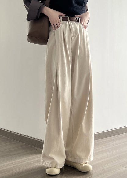 Boutique Khaki Pockets High Waist Denim Straight Pants Fall