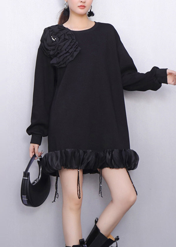Fall Beige Decorated Crystal Tassel Patchwork Dress