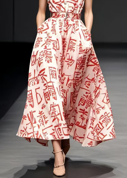 Red Print Silk Sundress Exra Large Hem Summer