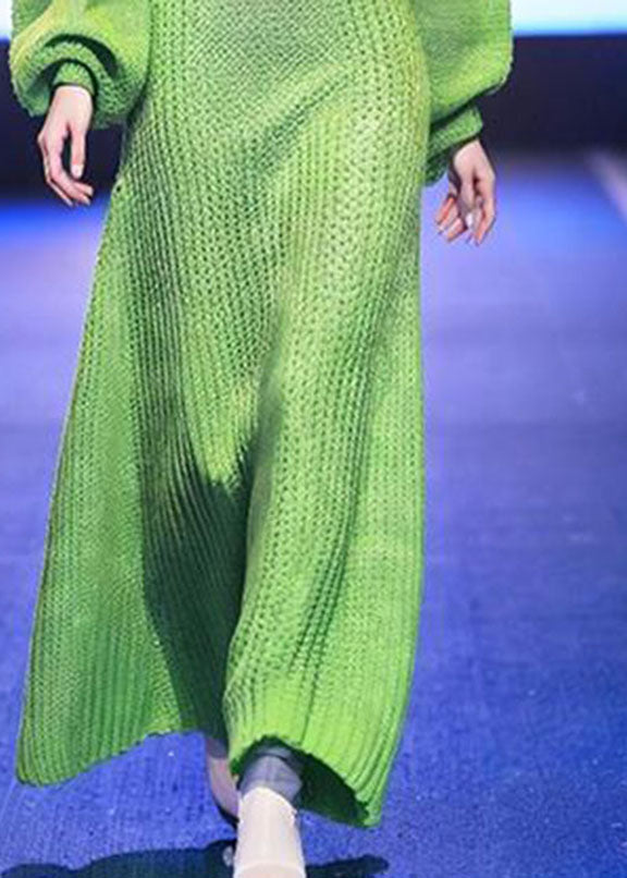 Green Turtleneck Sashes Cotton Knit Knit Sweater Dress Winter