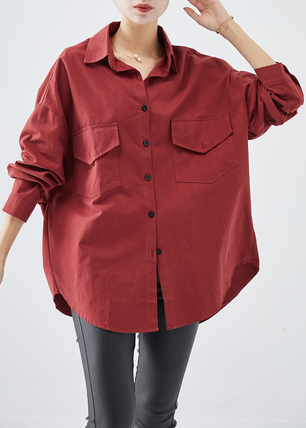Mulberry Oversized Pockets Cotton Shirt Fall