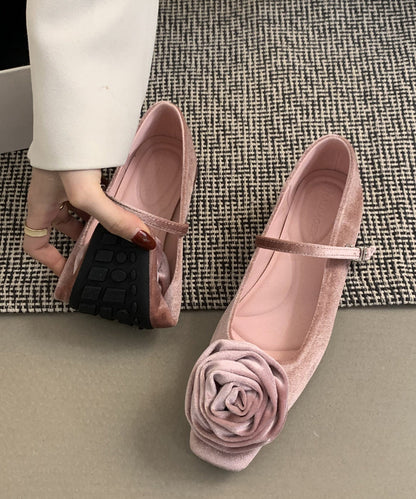 French Lace Up Splicing Flat Feet Shoes Pink Velour