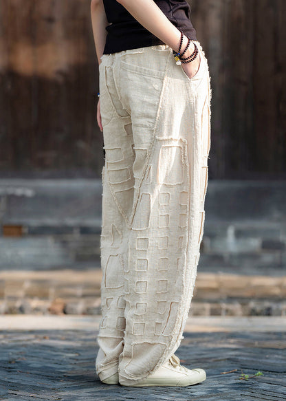 Beige Pockets Patchwork Linen Lantern Pants Spring
