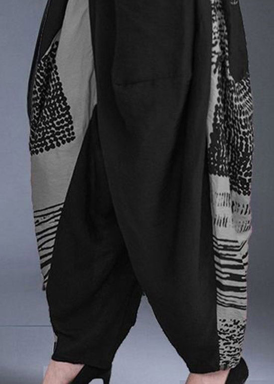 Classy White Peter Pan Collar Print Button Cotton Blend Top and Harem Pants Two Pieces Set Summer