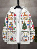 Men's Christmas Embroidery Pattern Cozy Hooded Cardigan artswardrobe