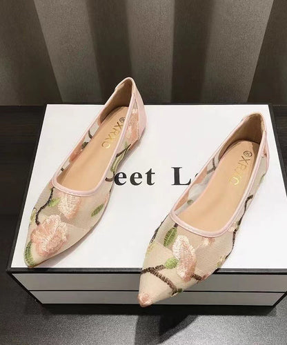 Spring Summer New Chinese Style Embroidery Mesh Flat Shoes