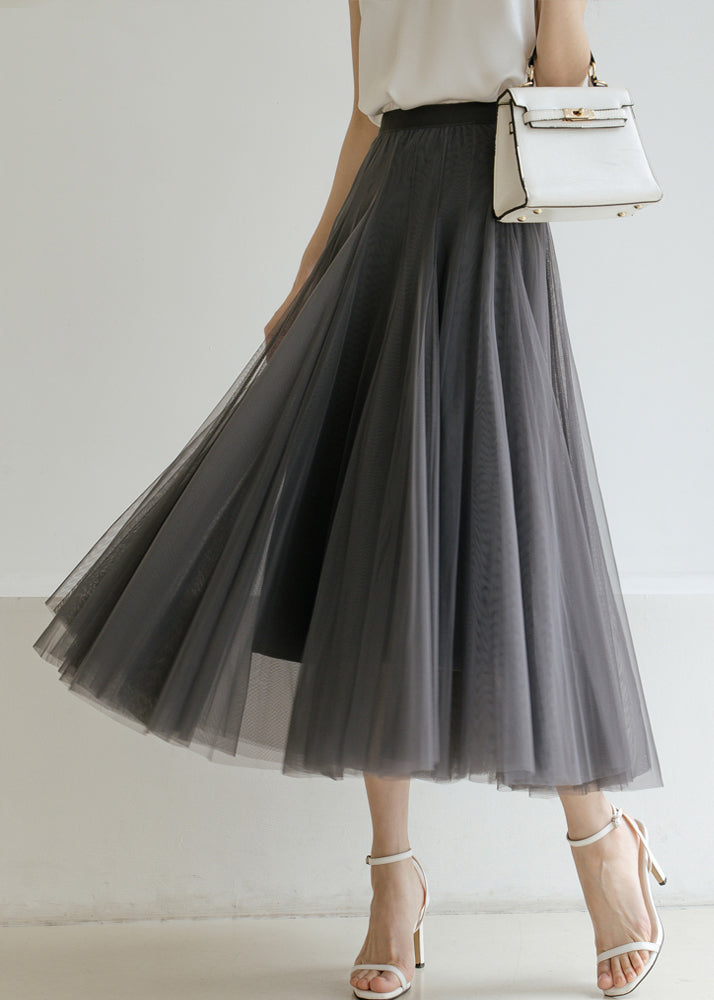 New Grey High Waist Tulle Pleated Skirt Summer