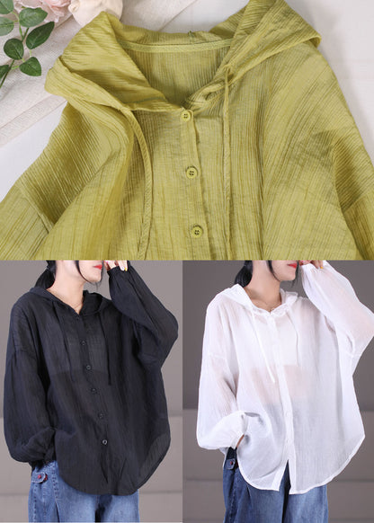 Green Hooded Wrinkled Cotton Upf 50+ Coat Jacket Long Sleeve