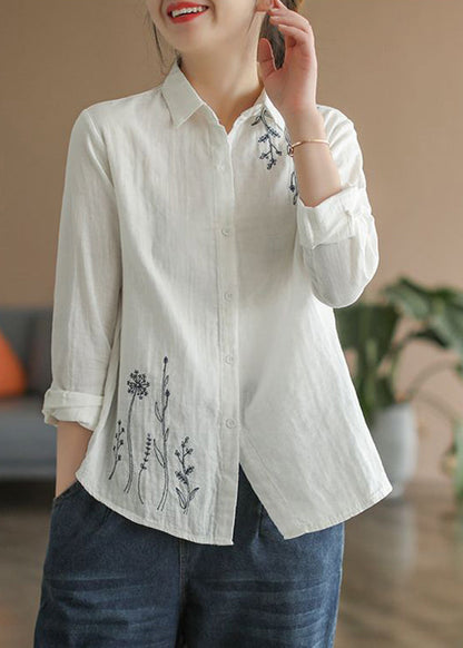 White Peter Pan Collar Cotton Top Fall