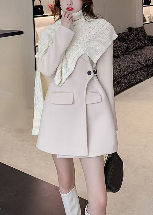 Loose Khaki Asymmetrical Knit Cape Tops and Coat Woolen Two-piece Set Spring