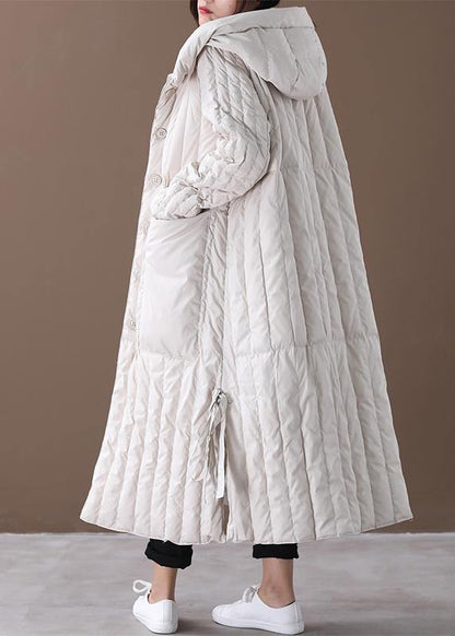 - Winter Overcoat Beige Hooded Large Pockets Coat