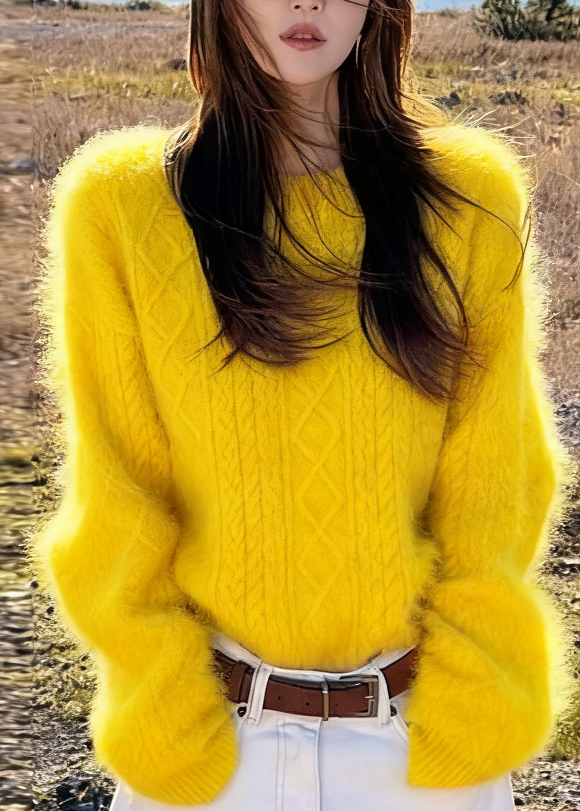 Style Yellow Oversized Warm Cozy Sweaters Spring