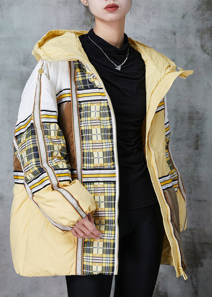 Yellow Oversized Patchwork Duck Down Puffers Jackets Winter