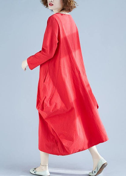 Red Outfit O Neck Asymmetric Robes Spring Dress
