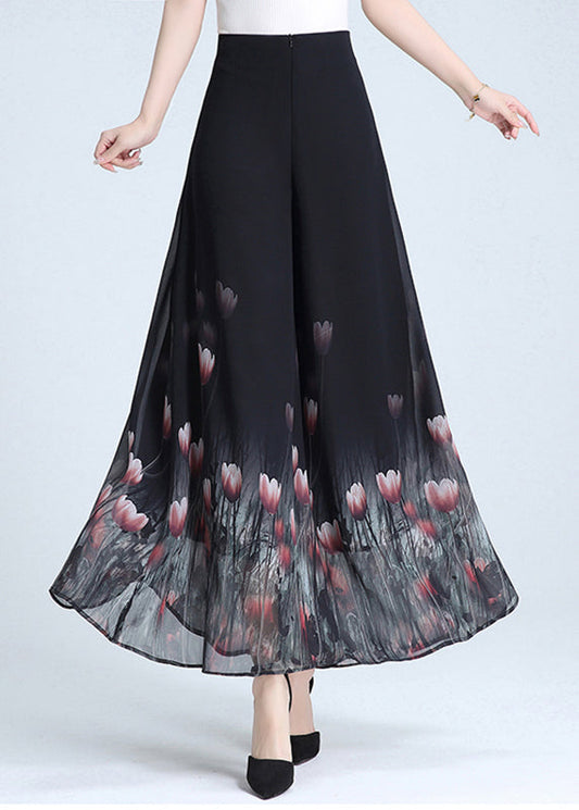 Black Print Wide Leg Pants