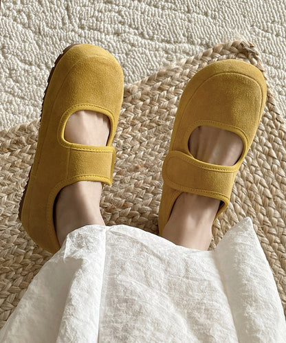Buckle Strap Splicing Platform Flats Shoes Yellow Suede