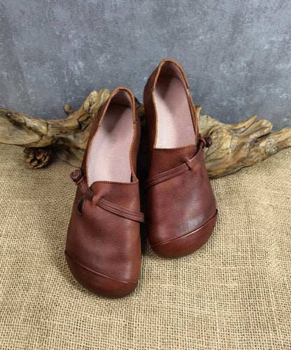 Brown Flat Feet Shoes Cowhide Leather Buckle Strap Flat Shoes