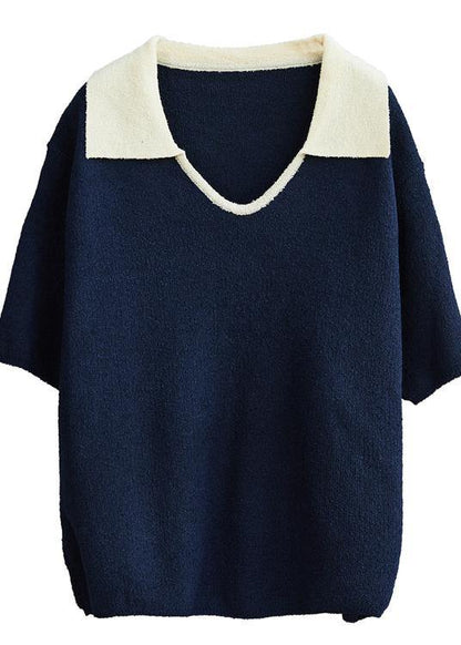 White Cotton Crane Tops Polo Collar Oversized Patchwork Tops