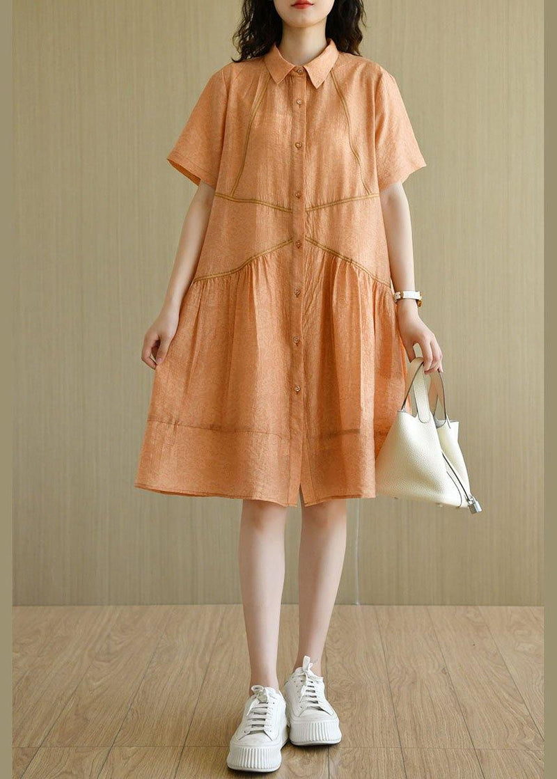 Diy Orange Yellow Peter Pan Collar Button Summer Dresses Short Sleeve