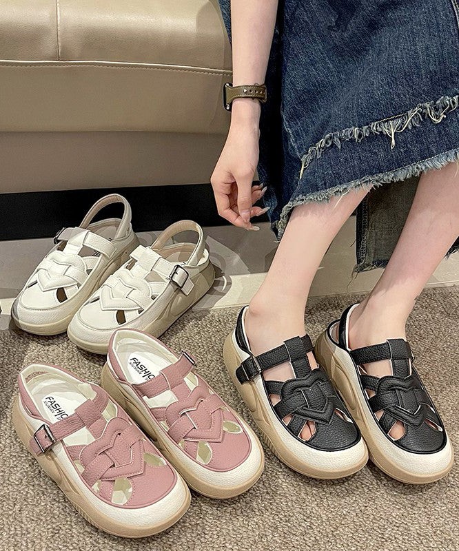 Red Hollow Out Platform Flat Sandals Splicing