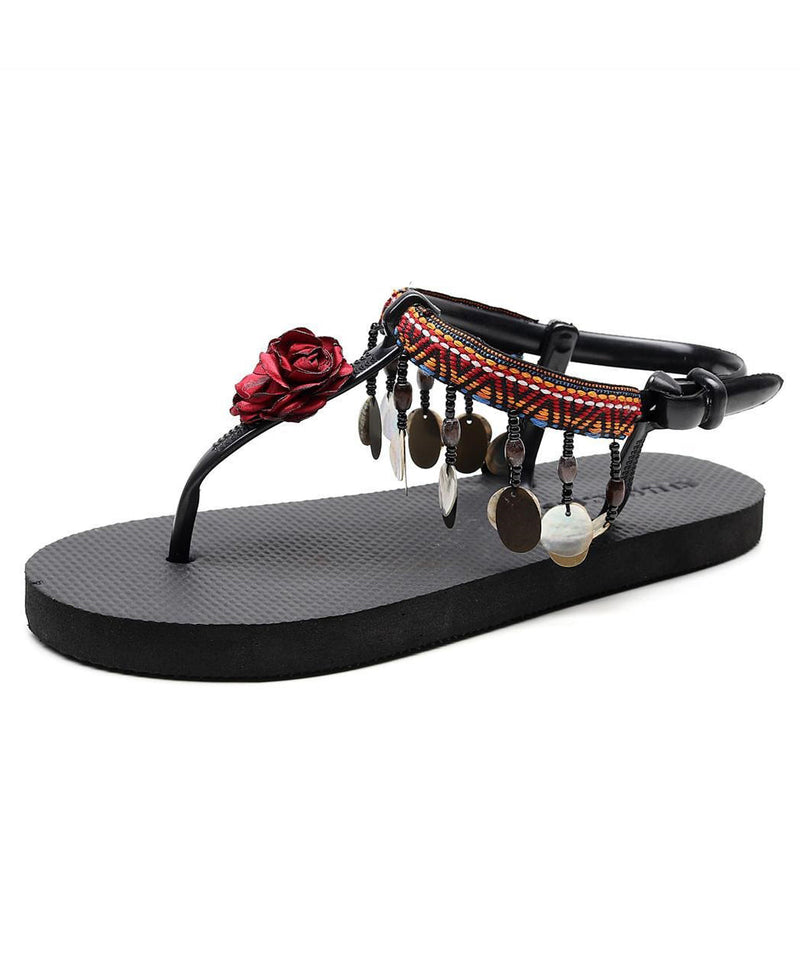 Splicing Sequins Red Peep Toe Flat Sandals