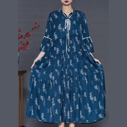 Navy Print Cotton Holiday Dresses Exra Large Hem Summer