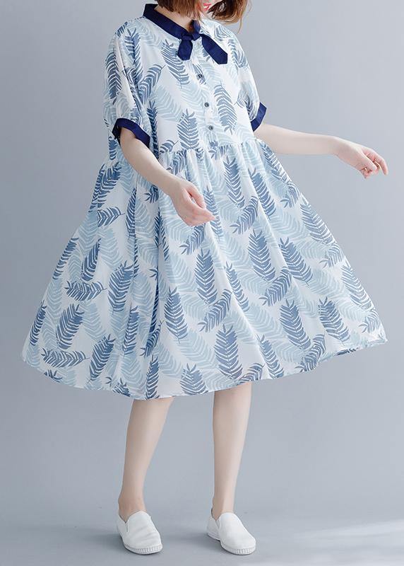 Diy Royal Blue Print Patchwork Maxi Summer Chiffon Dress