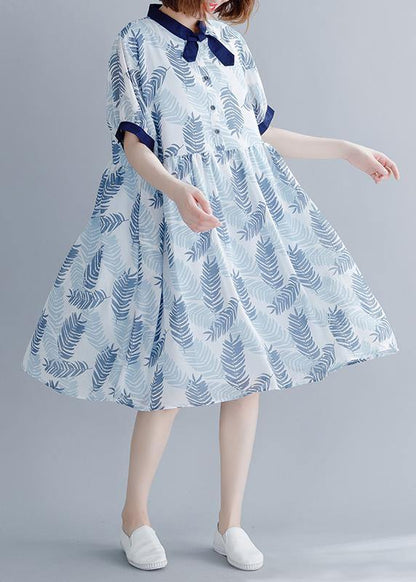 Diy Royal Blue Print Patchwork Maxi Summer Chiffon Dress