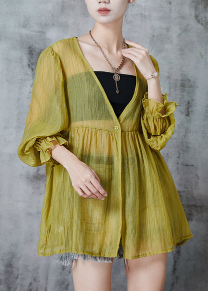 Modern Yellow Oversized Chiffon Upf 50+ Coat Summer