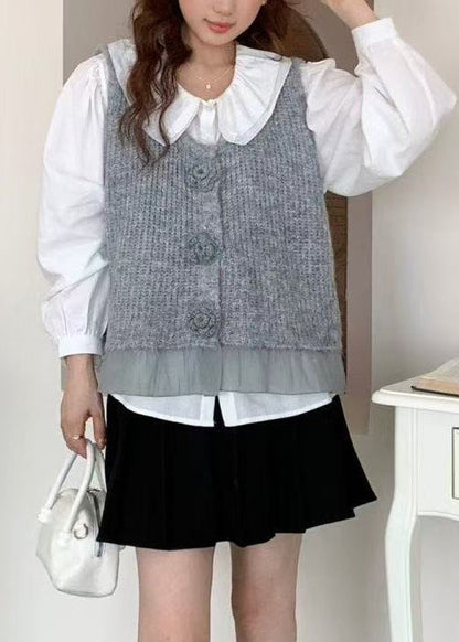 Unique Grey Decorated Patchwork Knit Vests Spring