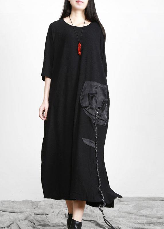 Modern Black O-neck Side Open Fall Dress