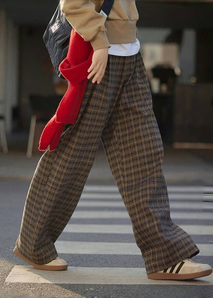 New Plaid High Waist Wide Leg Pants Spring