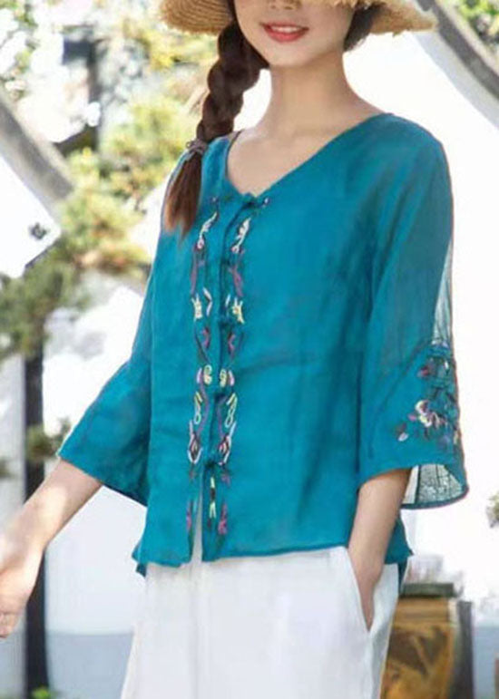 Pink Button Linen Shirt Tops Three Quarter Sleeve