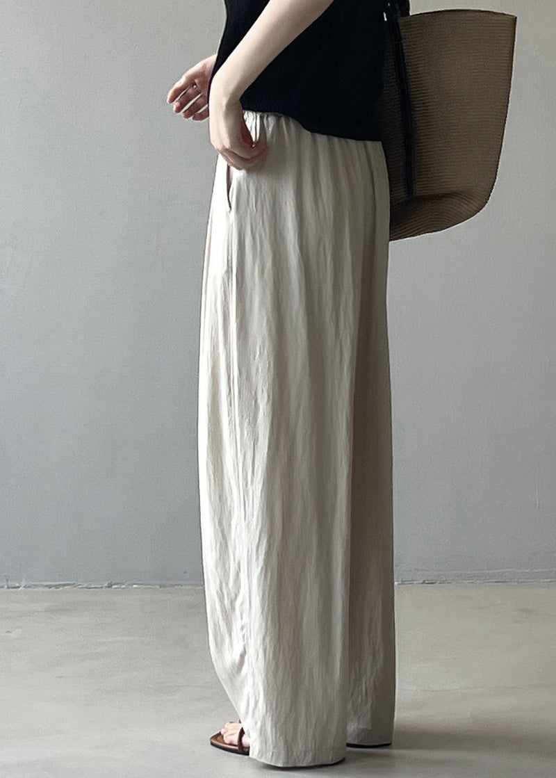 Modern Blue Pockets Elastic Waist Cotton Straight Pants Spring