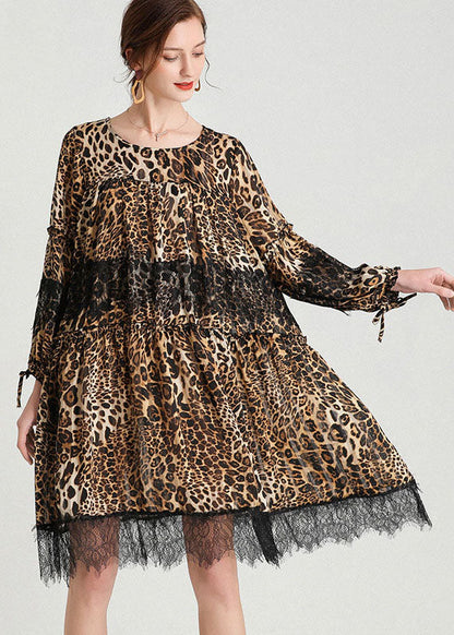 Leopard Patchwork Lace Fall Chiffon Dress