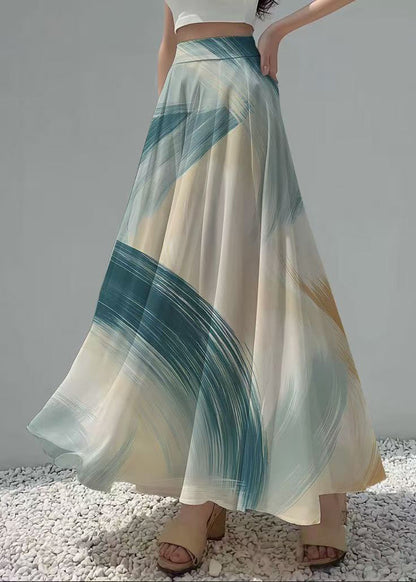 Stylish Apricot Print Exra Large Hem Chiffon Skirts Summer